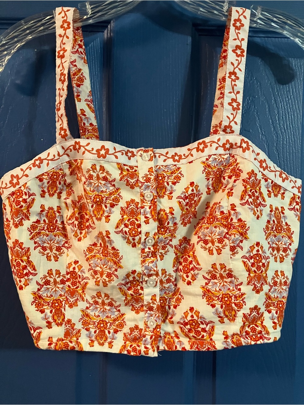 Haute Hippie Cream Crop Top with Orange Floral Print